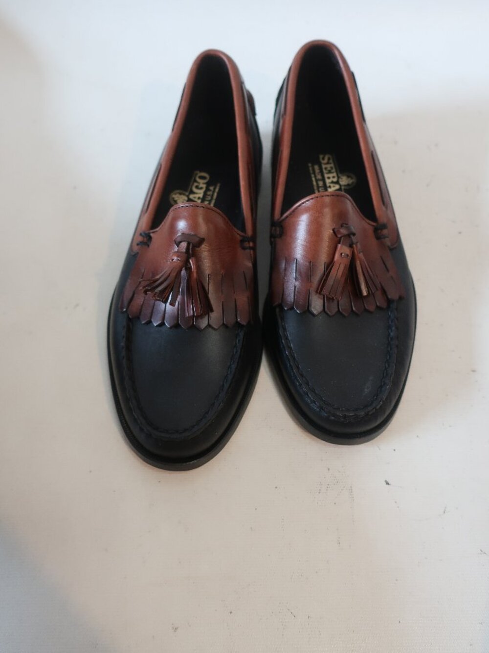 Mens Sebago Black-Brown Two Tone Leather Kiltie Tassel Loafers 9